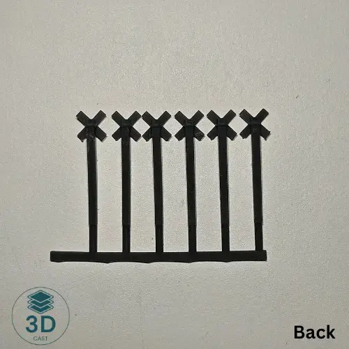 Printed sample of HO Scale whistle board wooden post sprue rear view