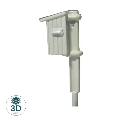 Close-up of HO Scale wooden phone box rail post showing box and bracket detail