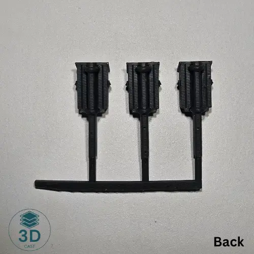 Printed sample of HO Scale wooden phone box rail post sprue rear view