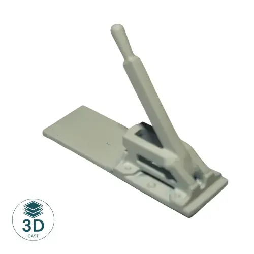 Close-up of HO Scale WSA point lever in normal position showing lever and base