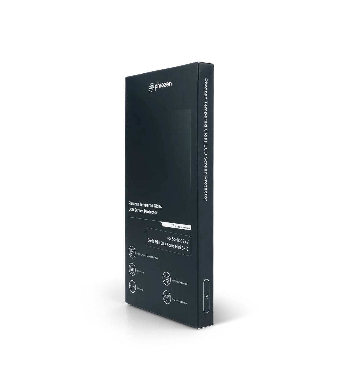Phrozen tempered glass LCD screen protector box, angled view, for Sonic CS+, Sonic Mini 8K, and Sonic Mini 8K S, 7 inch size.