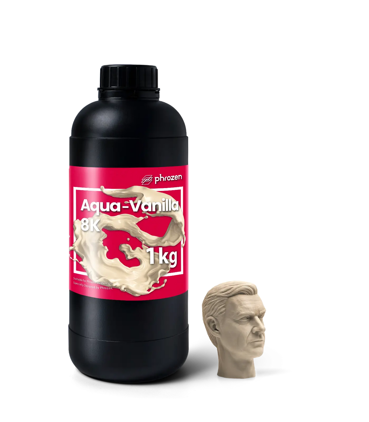 Size comparison of Phrozen Aqua 8K Vanilla resin bottle for scale
