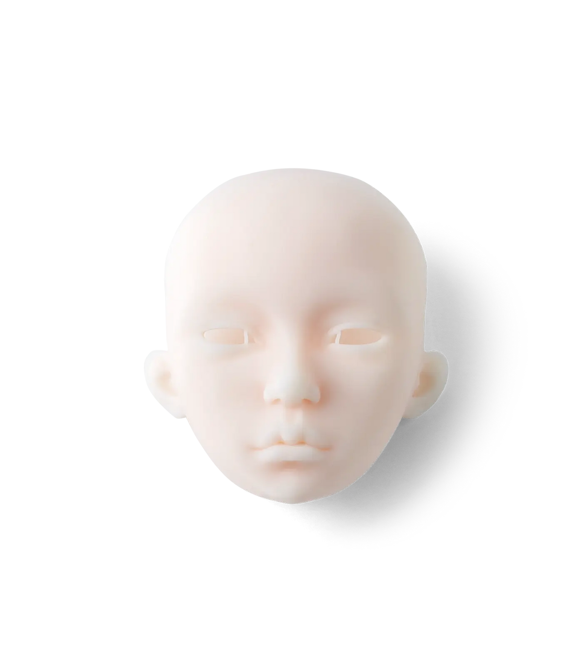 Ball jointed doll face printed in Phrozen BJD Soft Light Blush Ivory resin, showing fine detail in the eyes, nose, and lips.