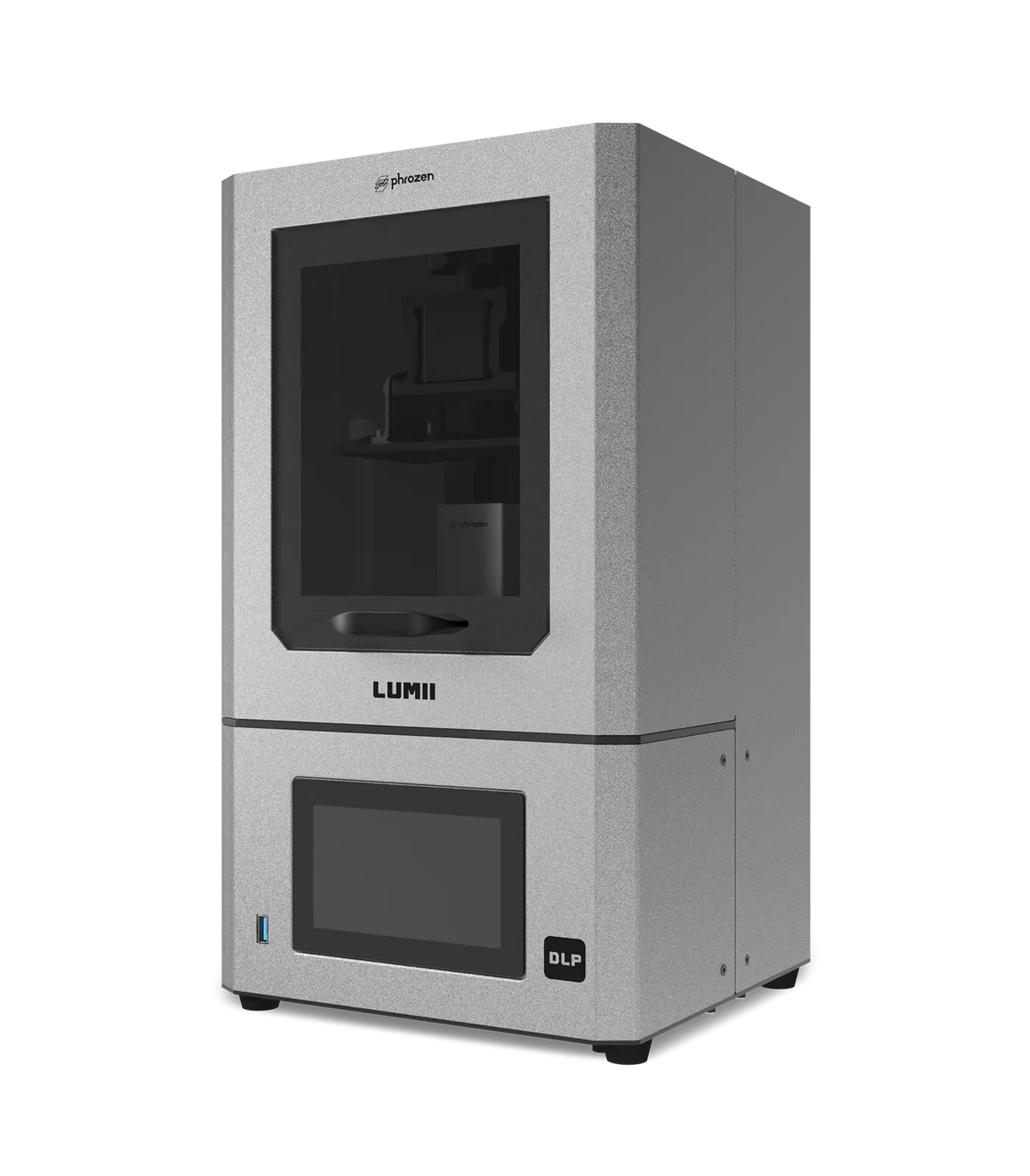Phrozen Lumii 2K DLP dental 3D printer angle view enclosed