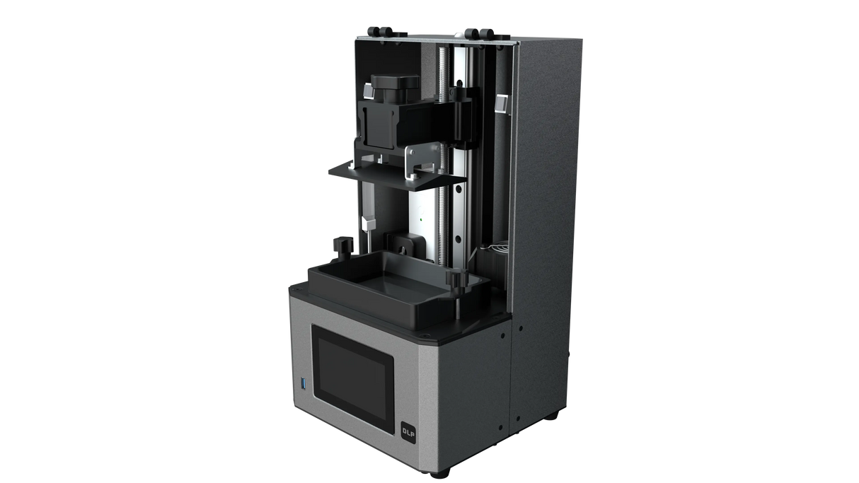 Phrozen Lumii 2K DLP dental 3D printer angle view with build mechanism exposed