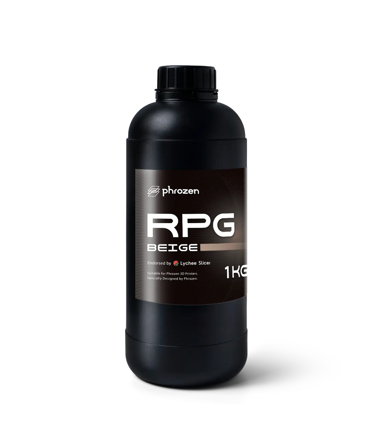 Phrozen RPG Beige Lychee Slicer endorsed miniature resin 1kg bottle three quarter view