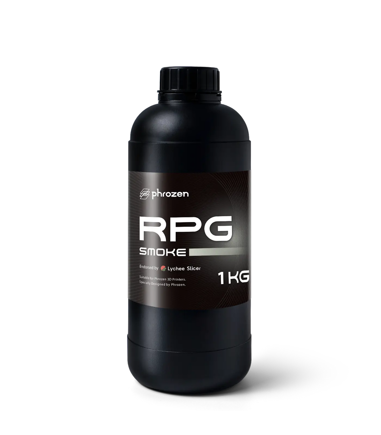 Close-up of Phrozen RPG Smoke White resin 500ml bottle label