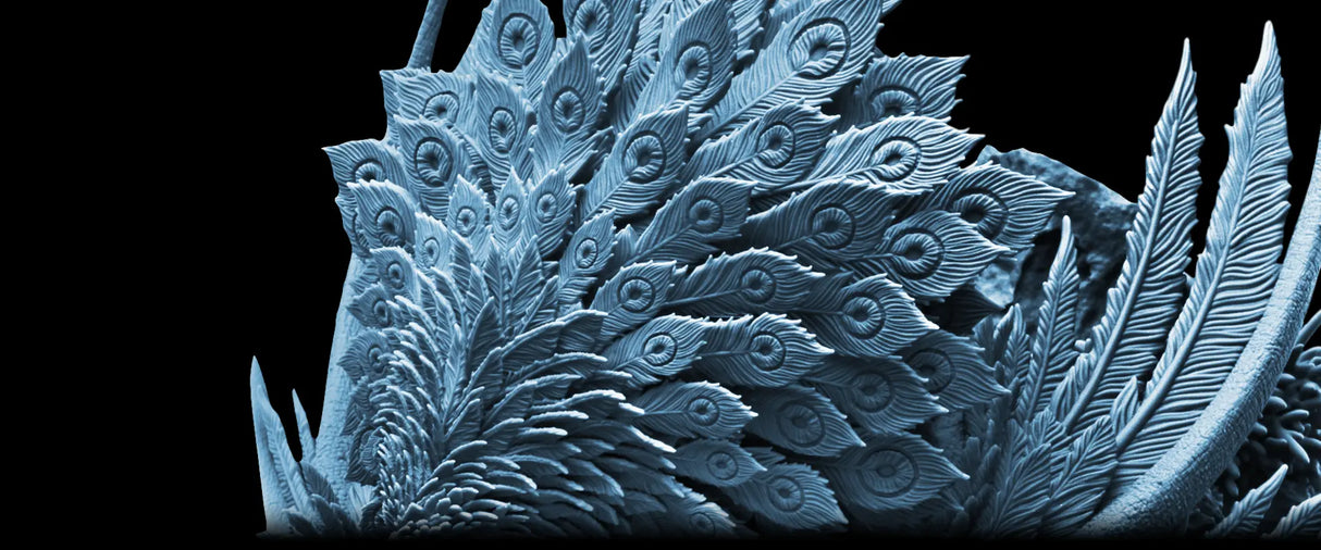 Extreme close-up of miniature detail printed on Phrozen Sonic Mighty 12K at 19x24 micron resolution