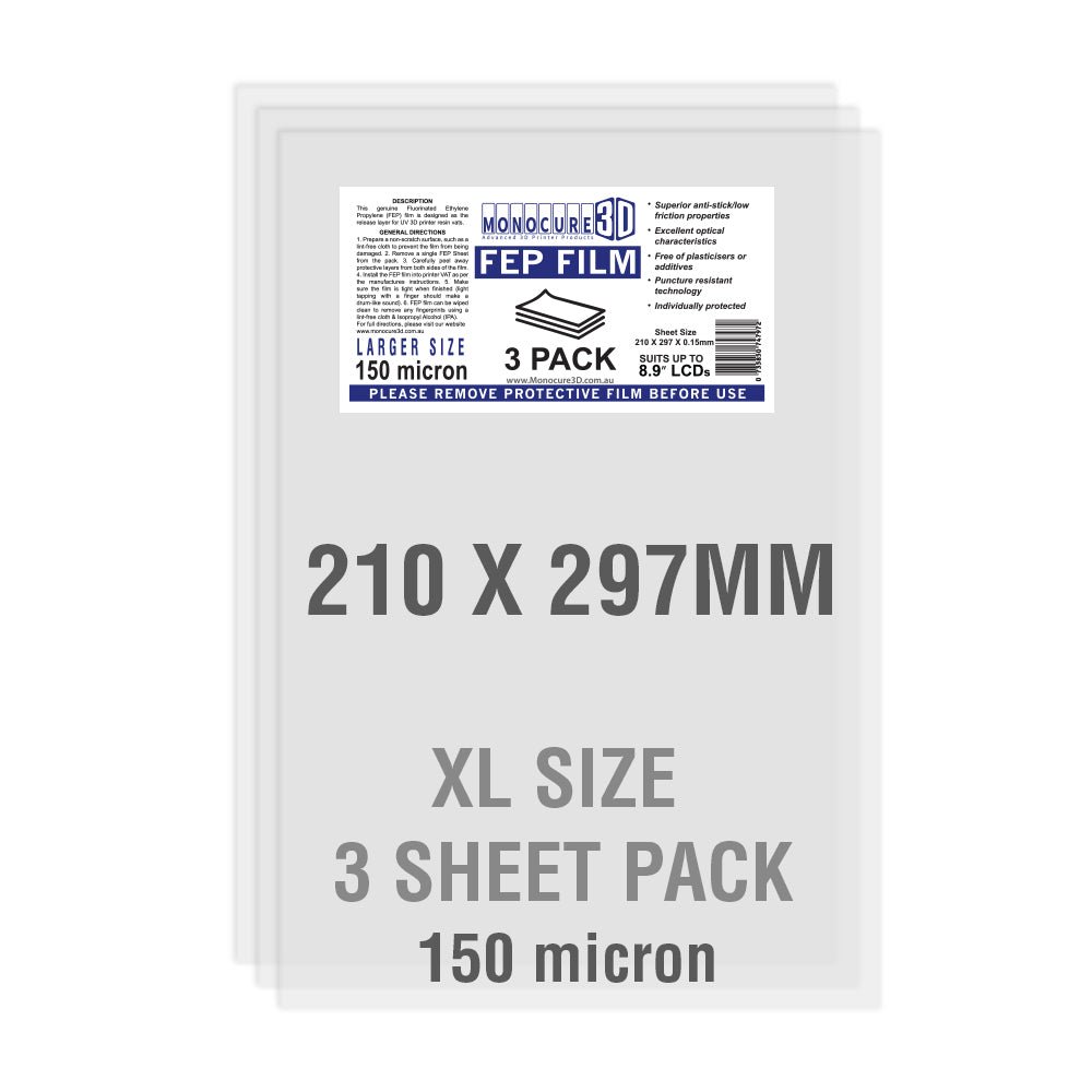 Monocure3d - Monocure XL FEP FILM 150 Micron (3 Sheet Pack) - 3D Printing Accessories - 3D Cast