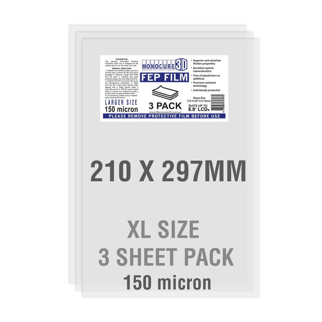 Monocure3d - Monocure XL FEP FILM 150 Micron (3 Sheet Pack) - 3D Printing Accessories - 3D Cast