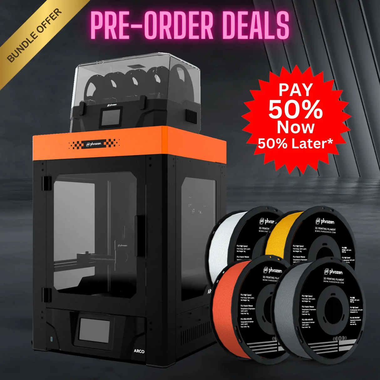 Phrozen ARCO FDM 3D Printer Bundle + x4 Phrozen High Speed PLA Phrozen