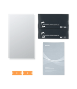 Contents of the Phrozen tempered glass LCD screen protector kit laid out: two glass panels, two patch installation and cleaning kits, two orange scraper tools, and a safety instructions booklet.
