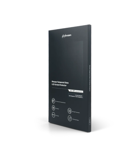 Phrozen tempered glass LCD screen protector box, angled view, for Sonic Mega 8K, 8K S, and 8K V2 printers, 14 to 15 inch size.