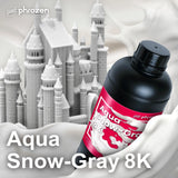 Close-up of Phrozen Aqua 8K Snow Gray resin 500ml bottle label