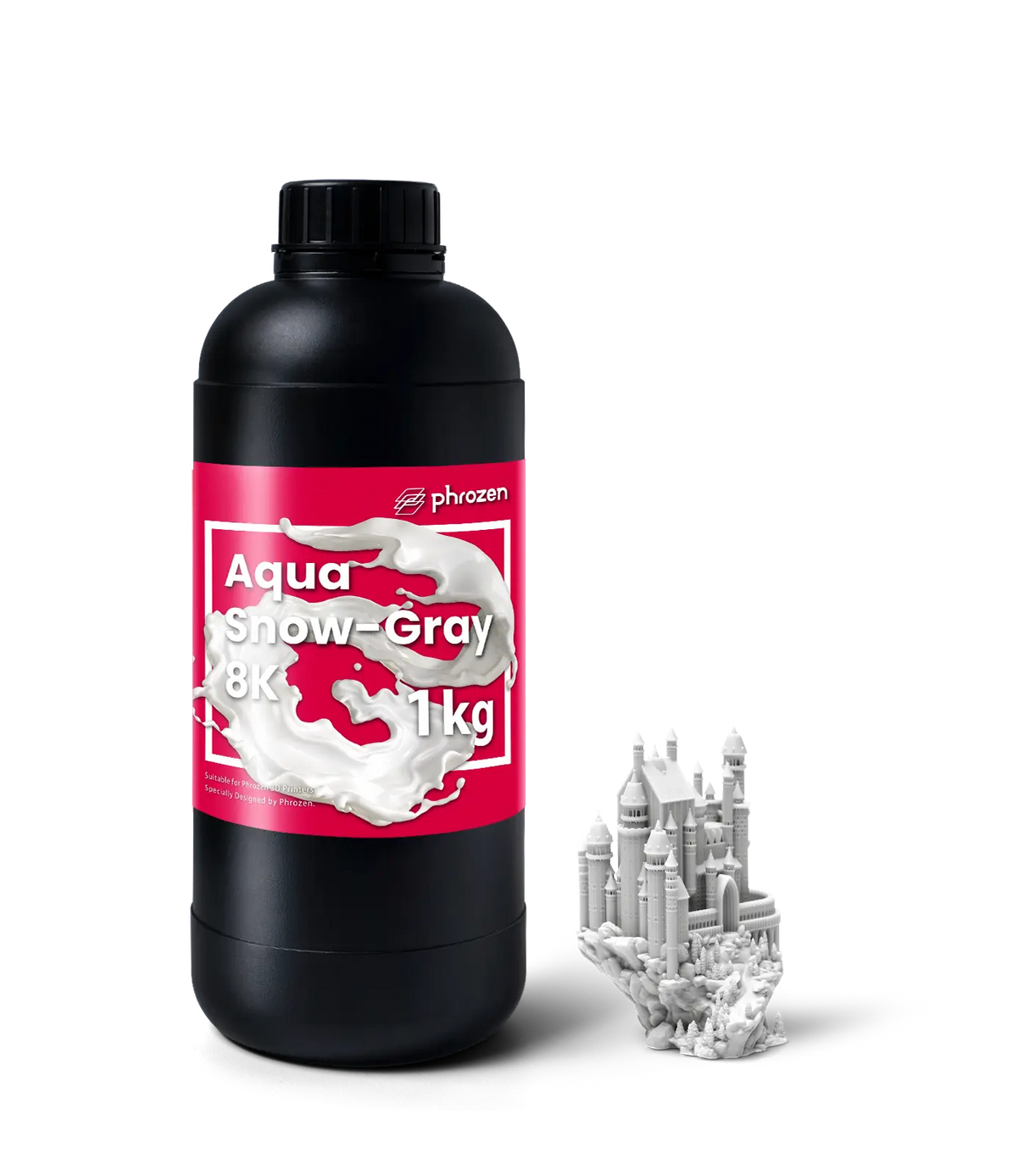 Size comparison of Phrozen Aqua 8K Snow Gray resin bottle scale