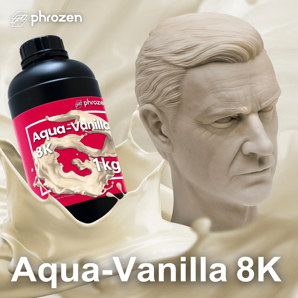 Close-up of Phrozen Aqua 8K Vanilla resin 500ml bottle label