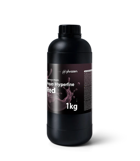 Phrozen Aqua Hyperfine Red high resolution MSLA resin 1kg bottle side view with GHS hazard statement