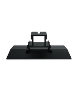 Phrozen Mighty 14 16K build plate viewed from the front, showing the solid matte black anodised aluminium plate surface and centre-mounted carriage bracket with locking mechanism