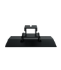 Phrozen Mighty 14 16K build plate viewed from the front, showing the solid matte black anodised aluminium plate surface and centre-mounted carriage bracket with locking mechanism