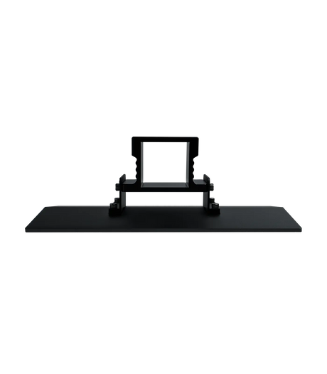 Phrozen Mighty 14 16K build plate viewed from the rear, showing the open-frame carriage bracket with dual side clamps and levelling adjustment hardware