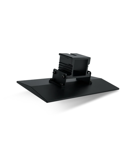 Phrozen Mighty 14 16K build plate shown from a low rear angle, displaying the anodised aluminium plate surface and rear-mounted carriage bracket assembly against a black background