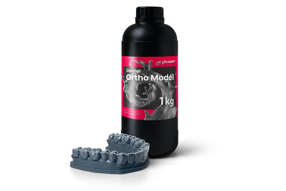 Close-up of Phrozen Dental Ortho Model resin 500ml bottle label
