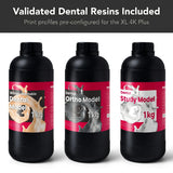 Phrozen validated dental resins pre-configured for the Sonic XL 4K Plus: Water-Washable Dental Model, Dental Ortho Model and Study Model resin, 1kg bottles