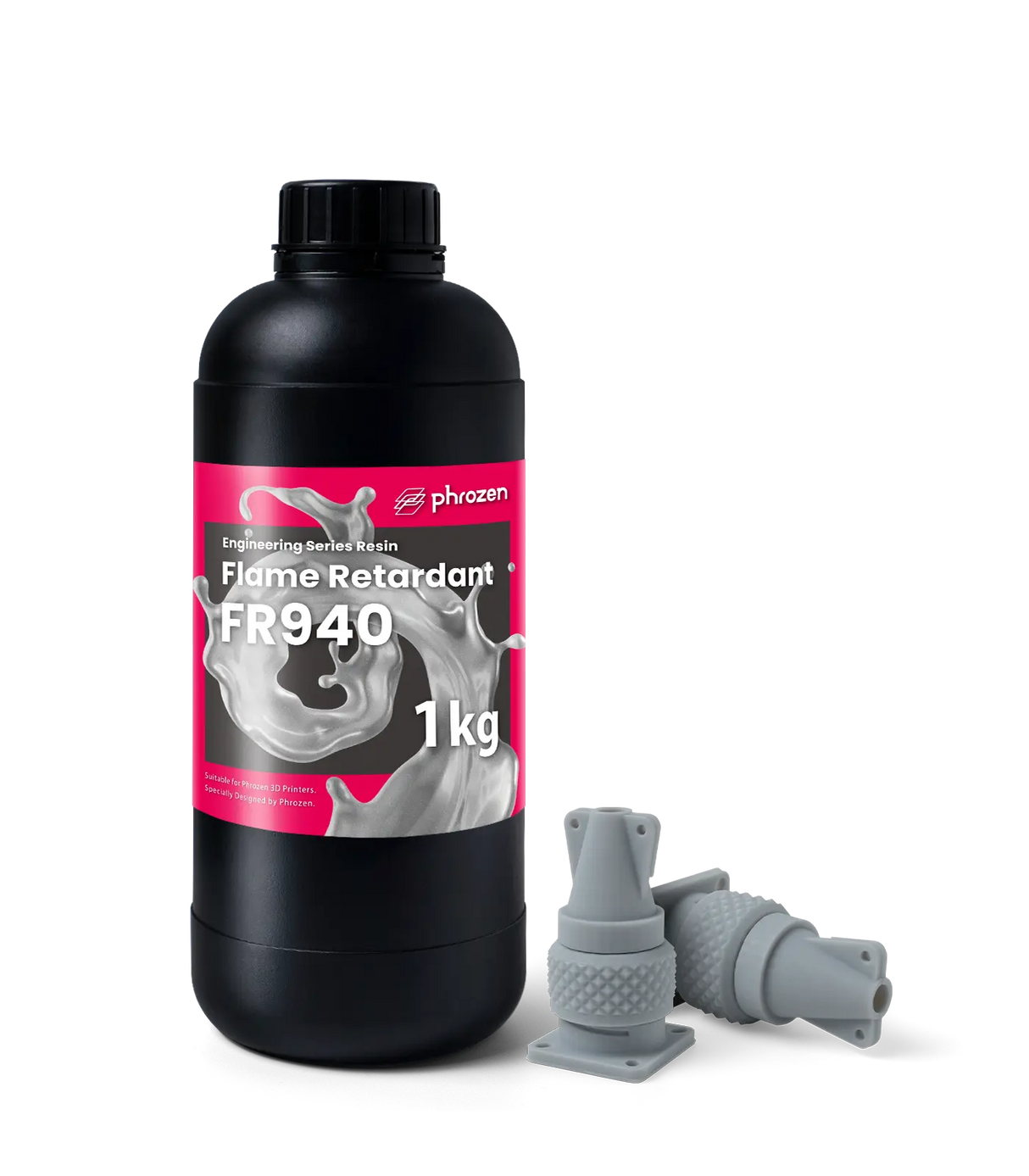 Phrozen FR940 flame retardant resin 1kg bottle with printed connector housing prototypes