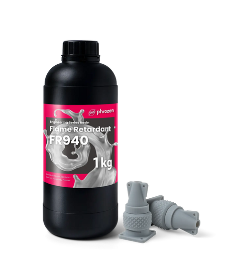 Phrozen FR940 flame retardant resin 1kg bottle with printed connector housing prototypes