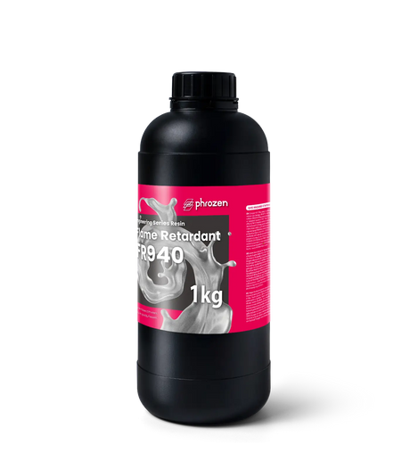 Phrozen Flame Retardant FR940 Engineering Series Resin 1kg bottle side view with GHS hazard statement