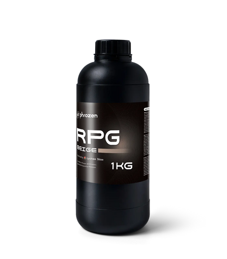Phrozen RPG Beige Lychee Slicer endorsed miniature resin 1kg bottle side view with GHS hazard statement