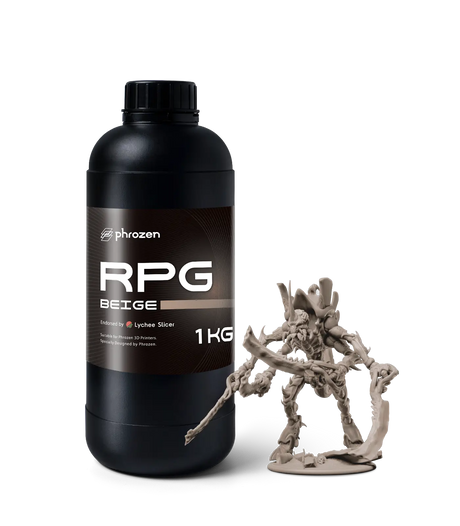 Phrozen RPG Beige resin 1kg bottle with printed fantasy creature miniature