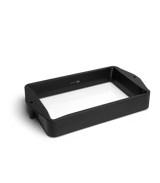 Phrozen Sonic Mini 8K and 8KS resin vat shown from a low front angle, displaying the matte black anodised aluminium frame, FEP film base, and MAX fill line marked on the inner wall