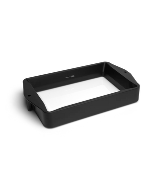 Phrozen Sonic Mini 8K and 8KS resin vat shown from a low front angle, displaying the matte black anodised aluminium frame, FEP film base, and MAX fill line marked on the inner wall