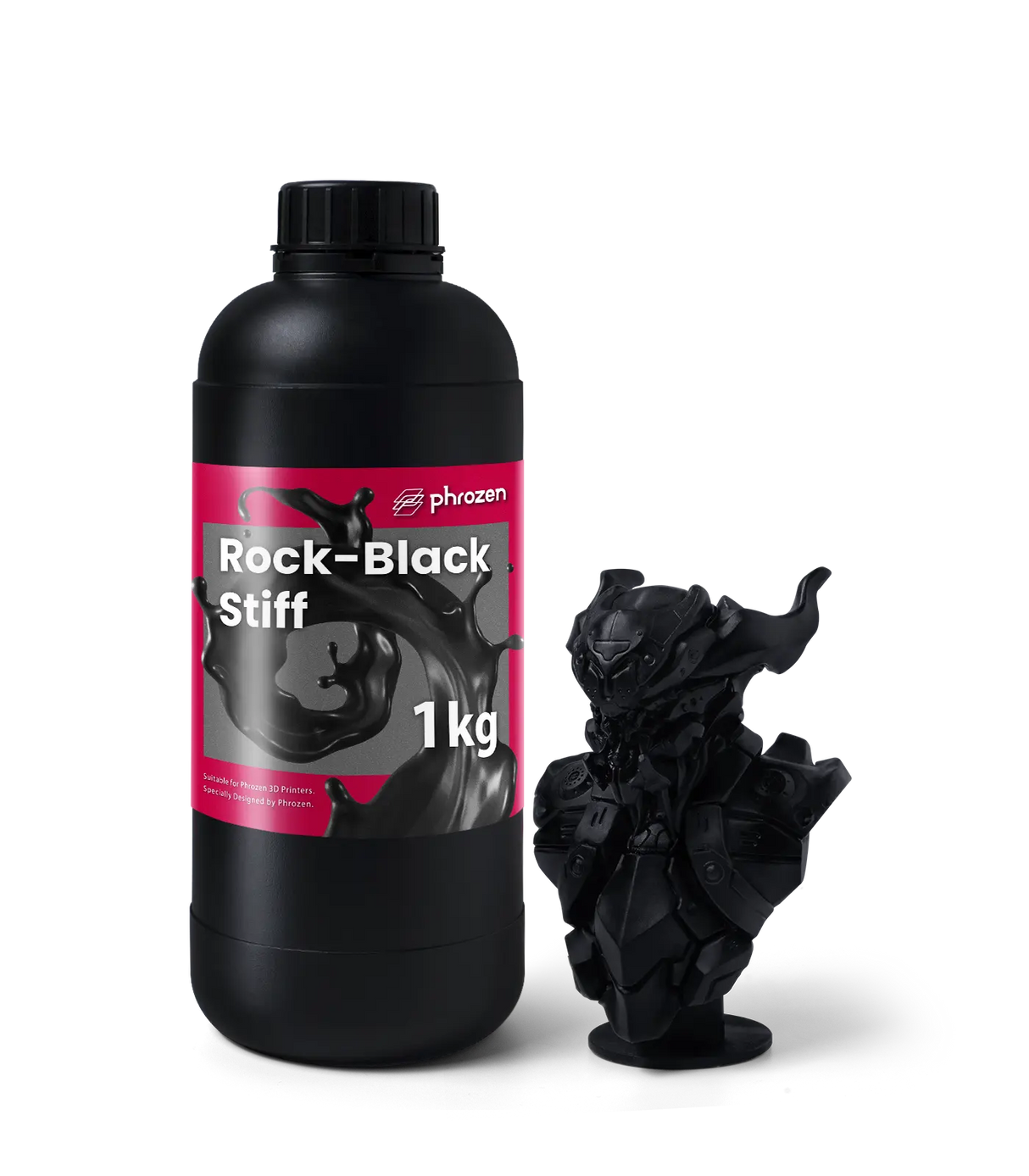 Phrozen Rock Black Stiff resin 1kg bottle with printed armoured character bust