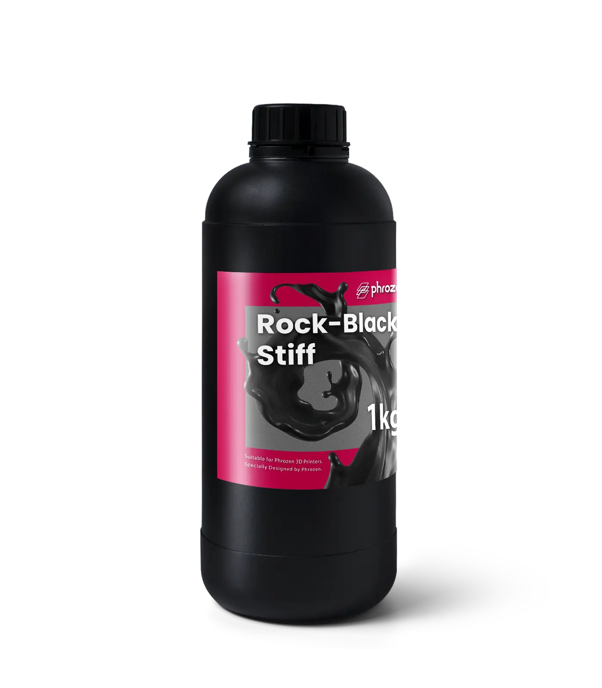 Phrozen Rock Black Stiff engineering resin 1kg bottle three quarter view