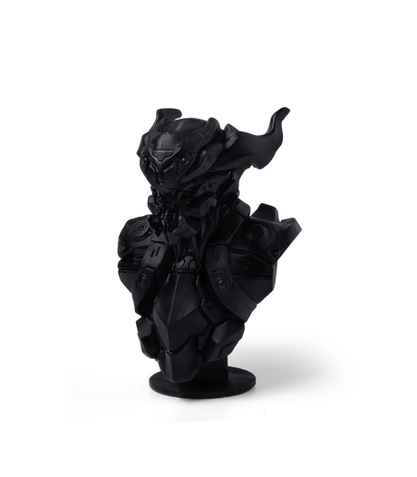 Detailed armoured character bust printed in Phrozen Rock Black Stiff resin