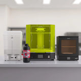 Phrozen Sonic Mega 8KS resin 3D printer awesome bundle with Wash Mega S, Cure Mega S, Aqua-Gray 8K resin and Resinaway on commercial studio desk