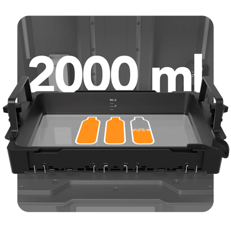 Phrozen Sonic Mighty Revo 16K Max resin vat showing 2000ml maximum capacity with fill level markings