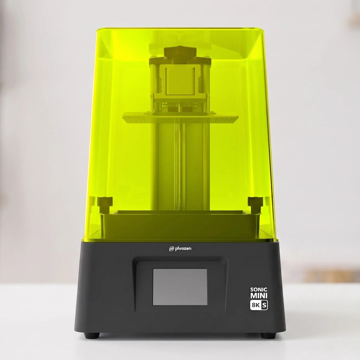 Phrozen Sonic Mini 8KS resin 3D printer front view on white home office desk