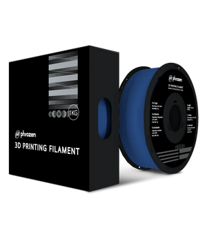 Close-up of Phrozen Tough PLA Blue filament spool label and colour