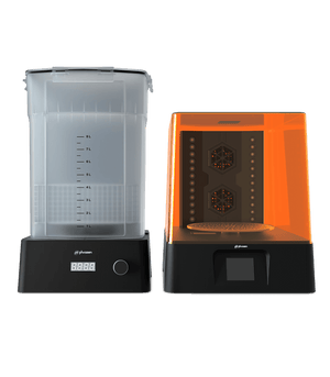 In-use shot of Phrozen Wash and Cure Kit with 5L Resinaway and Revo 14K printer